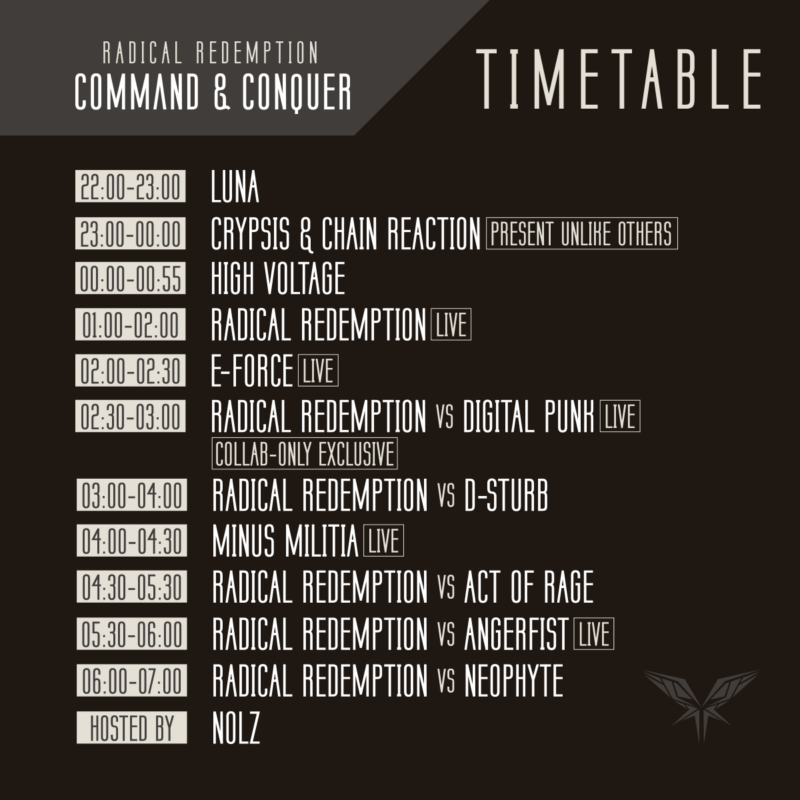 Radical Redemption 2018 timetable